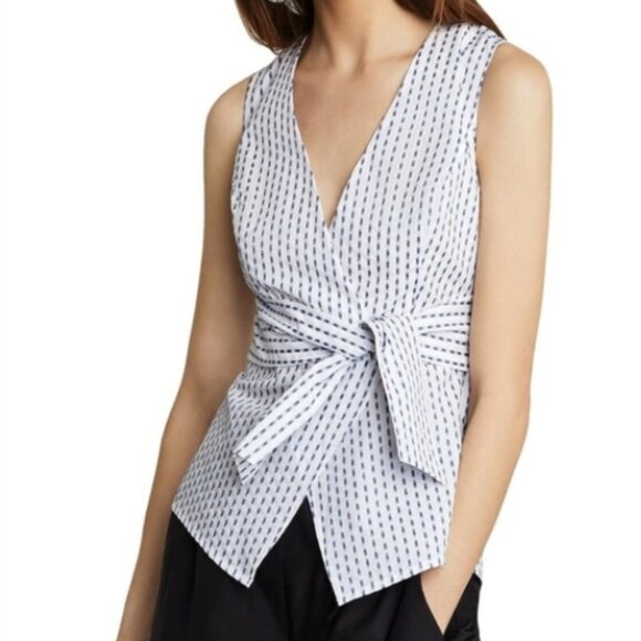 BCBGMaxAzria Ikat Striped Faux Wrap Top S NWT - Picture 3 of 16